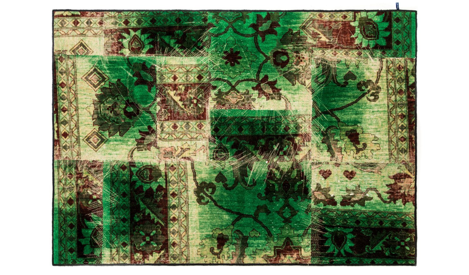 green handmade patchwork rug german design and manufacturing