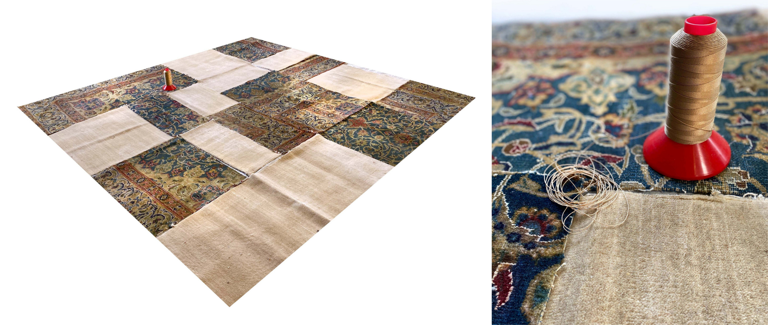 German designer rug handmade customisable mashup collectors beige green