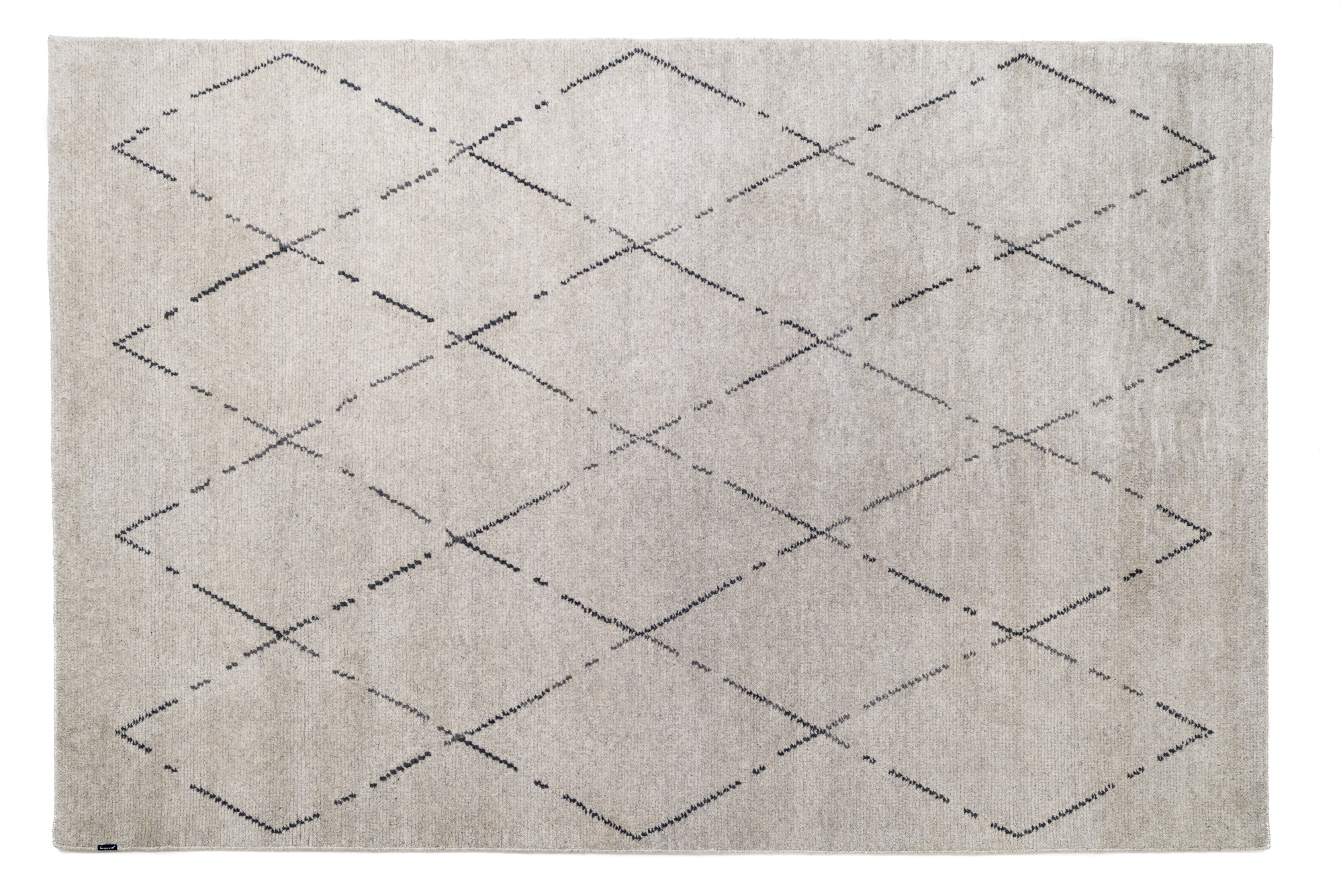 MOROCCAN NOMAD_sand & rhino_desert inspired handmade rug with minimalist gem pattern grey undyed wool