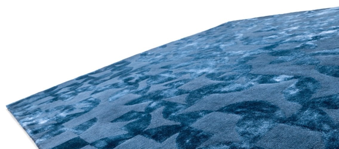 obsidian gem inspired designer rug wool and tencel in blue