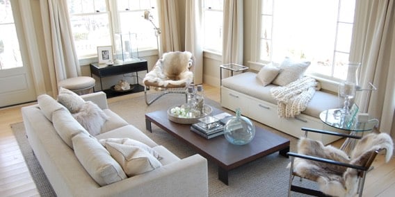 handwoven grey wool rug for coastal living room in seaside villa