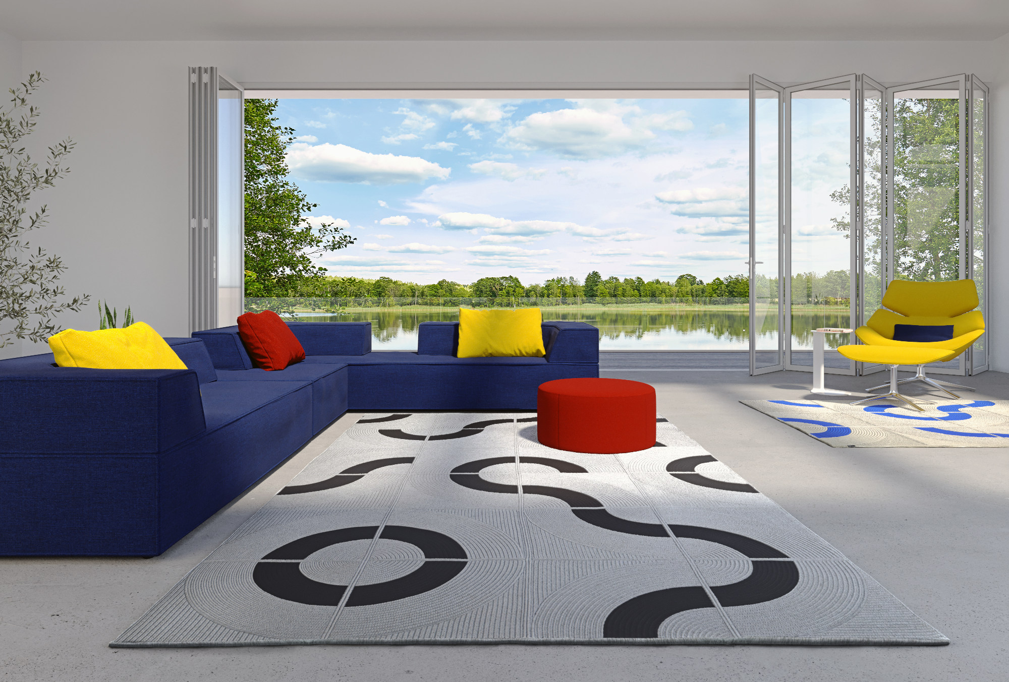 customisable indoor and outdoor rug with modern circle design
