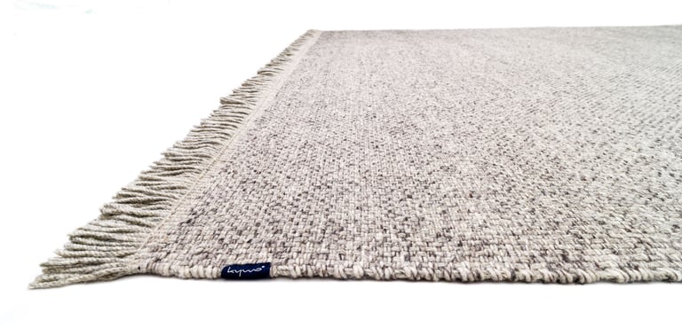 natural undyed wool rug handwoven grey with fringes and sound-absorbing felt-backing TWEED