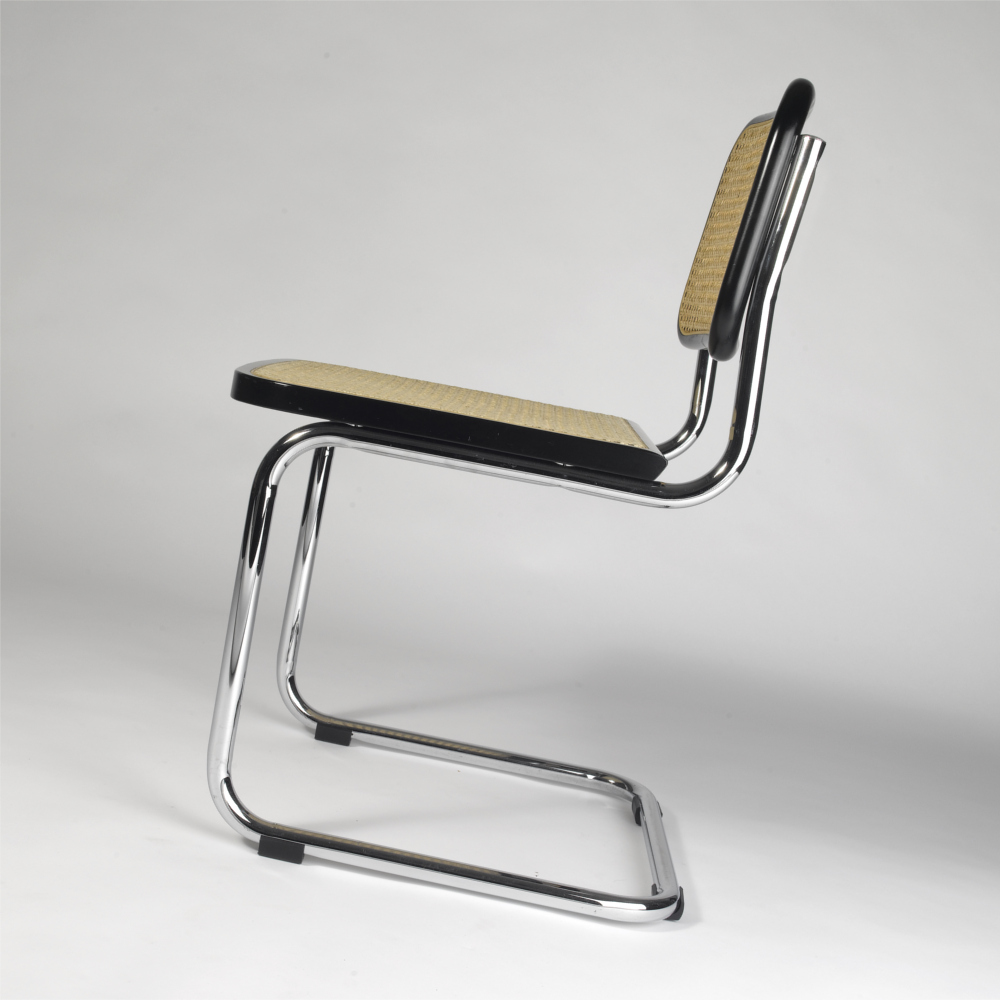 Bauhaus Freischwinger Stuhl mit sichtbarem Stahlrahmen
