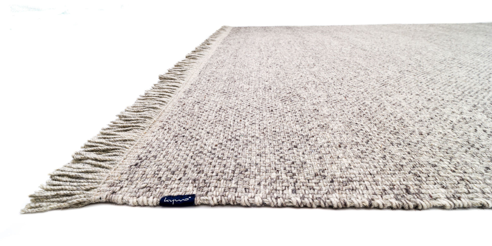 natural undyed wool rug handwoven grey with fringes and sound-absorbing felt-backing TWEED-1