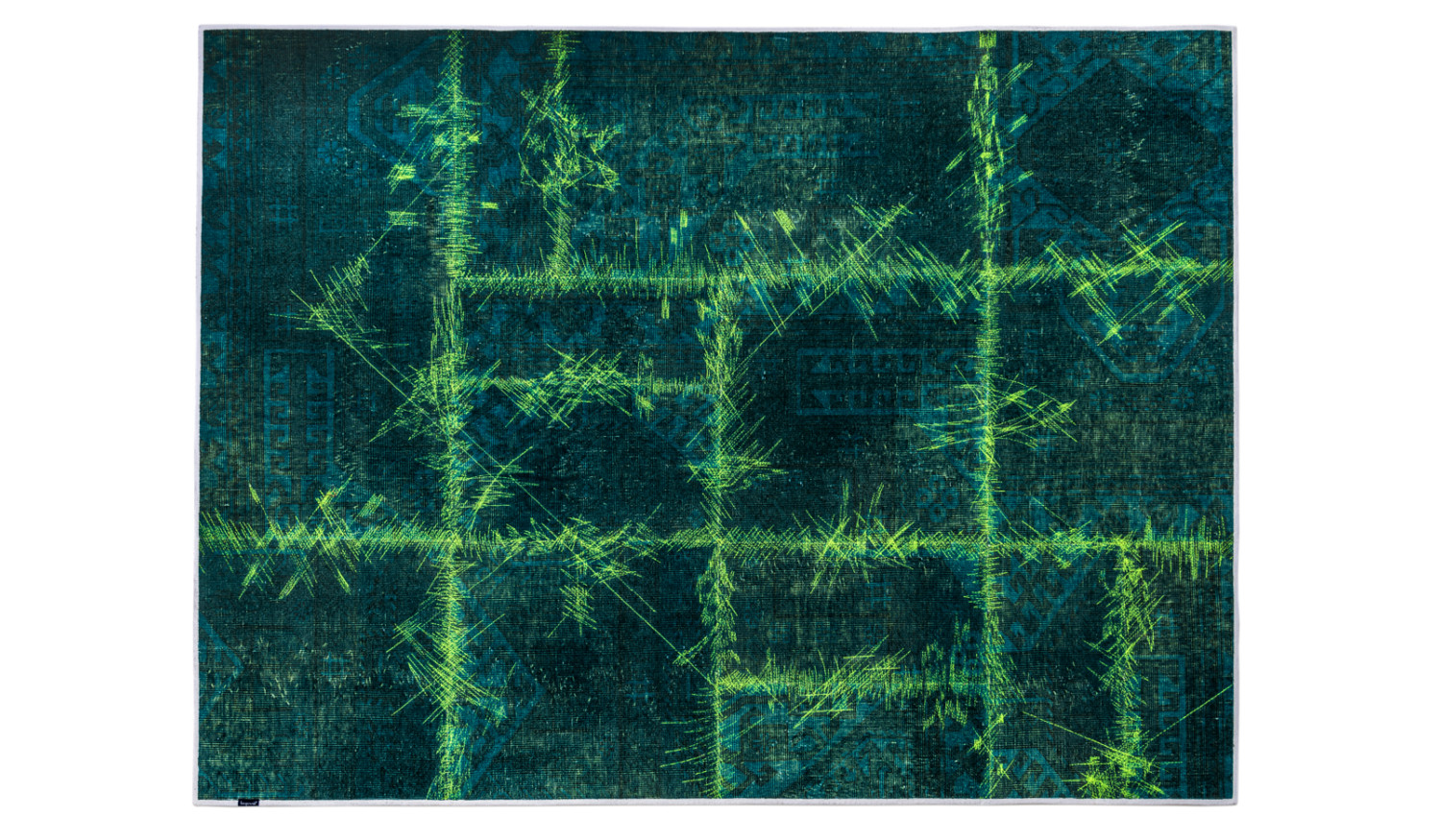 einzigartiger designerteppich patchwork grün