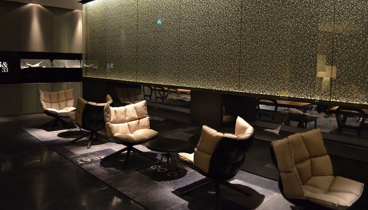 custom-made long patchwork rug for hotel lobby