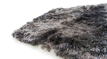 fluffy grey high-pile rug made from polyester